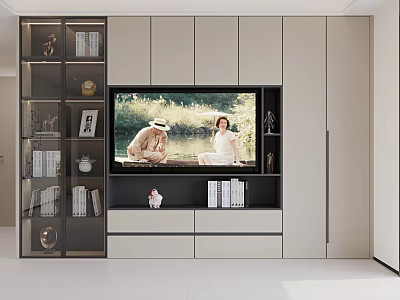 Modern TV Wall Cabinet Design With Glass Door Display Cabinets And Books Decorative Items 3d model