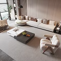 Modern Living Room White L Shaped Sofa Coffee Table Set With Throw Pillows And Armchair
