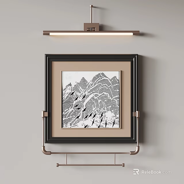 Framed Abstract Black and White Painting With Mountain Lines For Interior Decor 3d model 