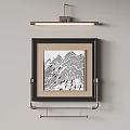 Framed Abstract Black and White Painting With Mountain Lines For Interior Decor