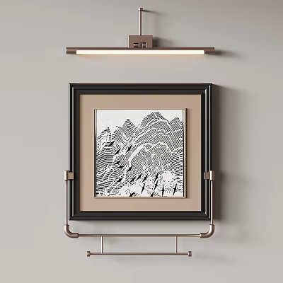 Framed Abstract Black and White Painting With Mountain Lines For Interior Decor 3d model