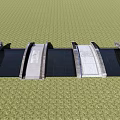 Modern Landscape Bridge with Multiple Arched Design Over Reflecting Water in Green Grassy Area
