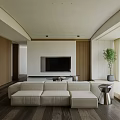 Bright Living Room With White Sofa Large Windows Trees Outside And Wooden Floor