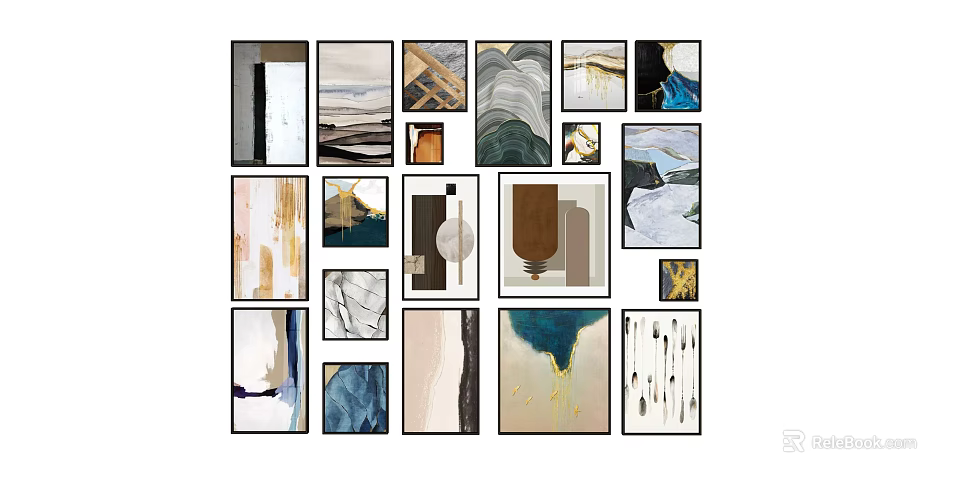 Abstract Framed Wall Art Collection With Various Colorful Paintings And Styles 3d model 