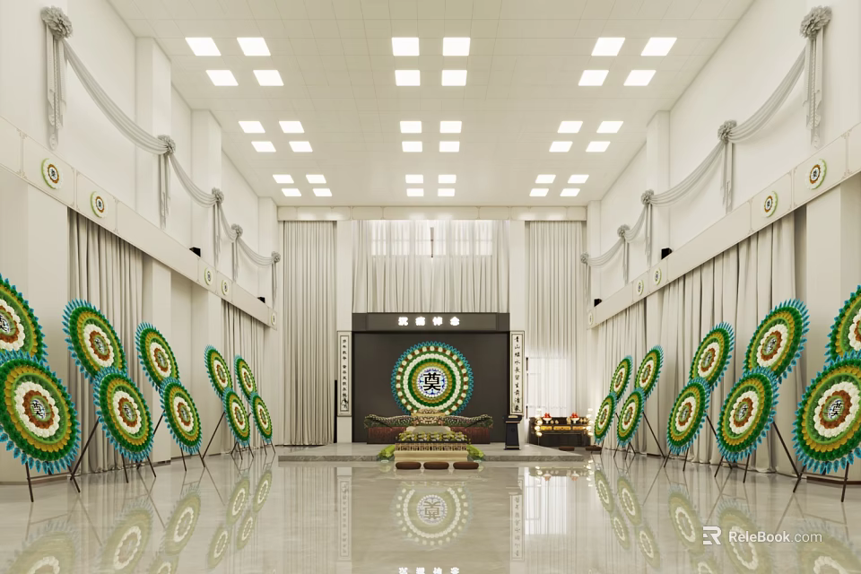 Spacious Administrative Service Hall With Bright Ceiling Lights Service Counters And Tidy Layout 3d model 