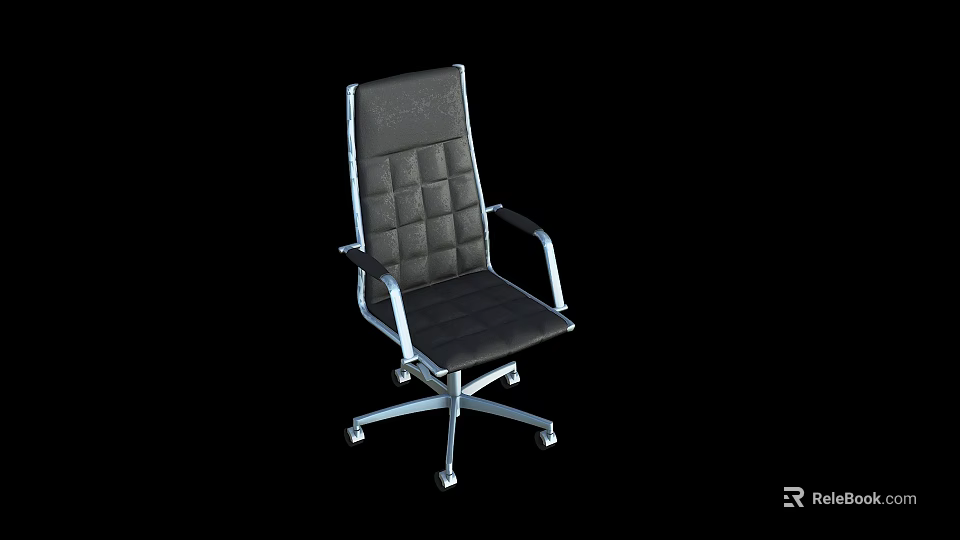 Modern Black Office Chair With Quilted Backrest Chrome Frame And Wheeled Base 3d model 
