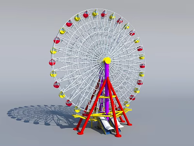 Outdoor Amusement Park Ferris Wheel With Colorful Cabins And Metal Frame 3d model