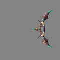 Ornate Fantasy Bow Weapon With Green Tips Gold Accents And Decorative Spikes