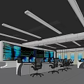 Modern Control Room Interior With Large Screens Multiple Monitors And Ergonomic Chairs 3d model
