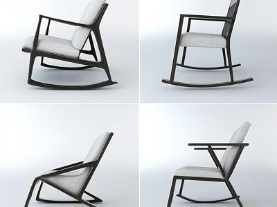 Modern Leisure Chair With Rocking Structure Black Frame And Light Cushion Shown In Multiple Angles 3d model