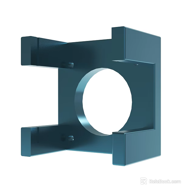 Blue Square Mechanical Part With Central Circular Hole And Mounting Brackets 3d model