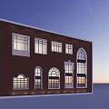 Brick Building Facade With Various Arched And Rectangular Windows Design 3d model