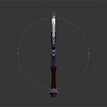 Fantasy Battle Axe With Purple Blades Blue Gemstone And Red Handle