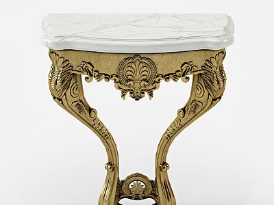 Elegant Console Table With White Marble Top And Golden Intricate Carved Base 3d model