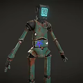Green Rusted Robot With Blue Head Logo And Blue Star On Mechanical Body