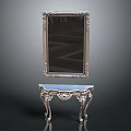 Ornate Silver Console Table With Carved Frame And Decorative Mirror On Top 3d model