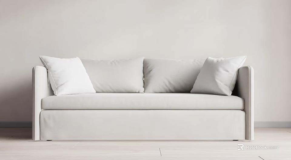 White Two Seater Sofa with Soft Pillows in Modern Minimalist Living Room Design 3d model 