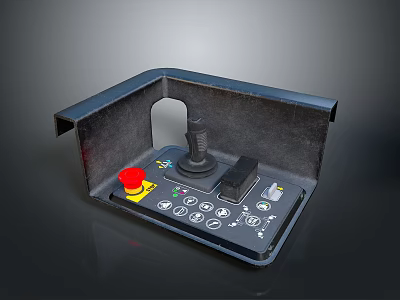 Black Control Console With Joystick Red Button And Multiple Control Icons 3d model