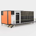 Modern Orange And White Container Building With Black Windows Doors Balcony And Stairs