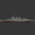 Detailed Battleship 3D Model With Gray Hull Red Bottom And Deck Turrets 3d model