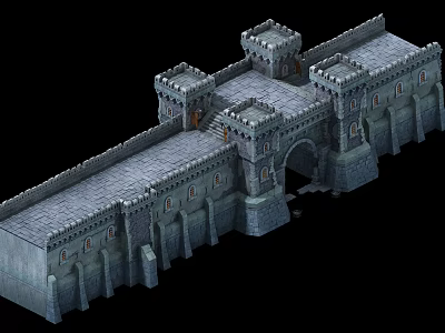 Historic Medieval Stone Castle Featuring Thick Walls Tall Towers And Gateway 3d model
