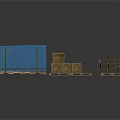Blue Tarp Covered Cargo On Pallet With Wooden Crates And Stacked Boxes