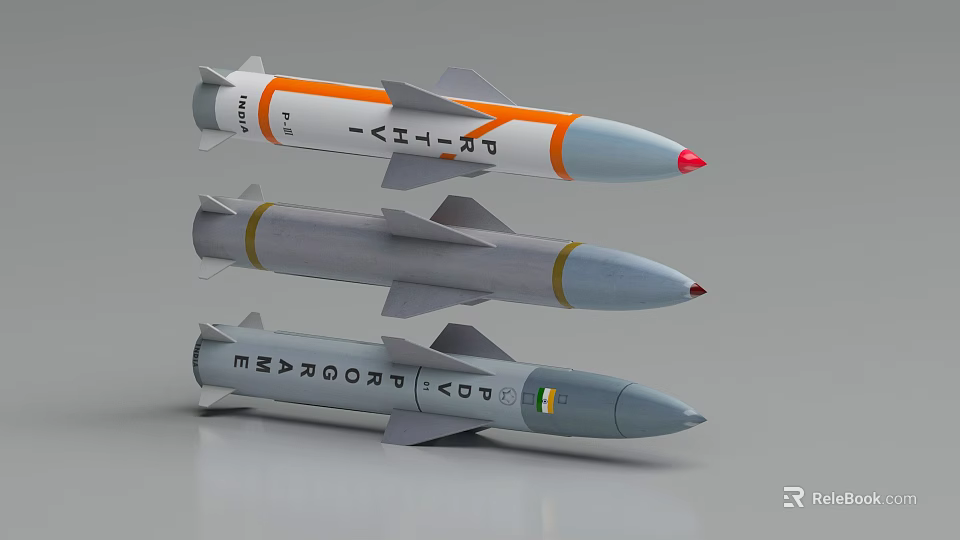 Modern Military Missiles with Different Color Designs and Aerodynamic Model 3d model 