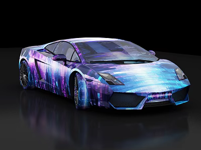 Stylish Sports Car With Purple And Blue Gradient Digital Art Exterior Design 3d model