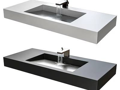 Modern Rectangular Sink Design In White And Black With Water Flowing Faucet 3d model
