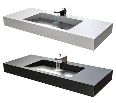 Modern Rectangular Sink Design In White And Black With Water Flowing Faucet 3d model