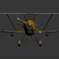 Aerospace Vintage Biplane Model In Yellow Green With Decorative Patterns And Twin Propellers