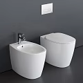 Modern Minimalist Gray Bathroom Interior with Ceramic Toilet and Bidet