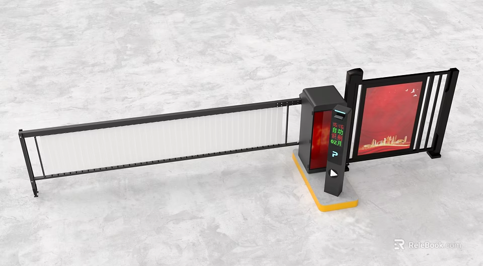 Public Facility Access Control Turnstile With Digital Display Red Panel And White Barrier 3d model 