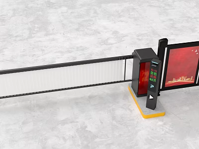 Public Facility Access Control Turnstile With Digital Display Red Panel And White Barrier 3d model