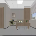 Modern Hospital Room Interior With Wooden Bed Washbasin Mirror And Window