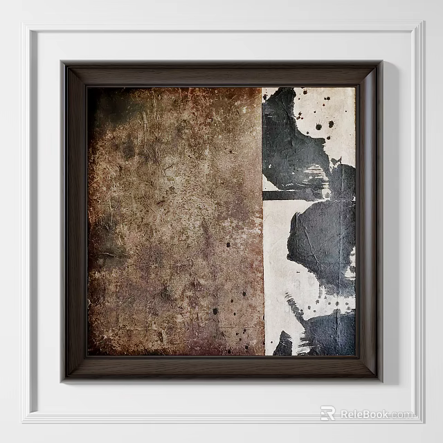 Framed Abstract Painting With Brown Black And White Textures 3d model