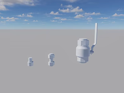 White Mechanical Components In Various Sizes On Gray Ground With Blue Sky Background 3d model