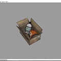 Household Items Including White Bottle With Blue Cap And Orange Can In Open Box