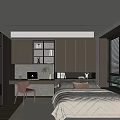 Modern Tatami Bedroom Interior With Tatami Bed Desk Chair And Wooden Storage Cabinets