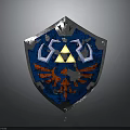 Blue And Red Shield With Silver Border Yellow Triangular Symbol And Ornate Details 3d model