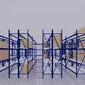 Blue Industrial Storage Racks in Warehouse Storage Area With Cardboard Boxes