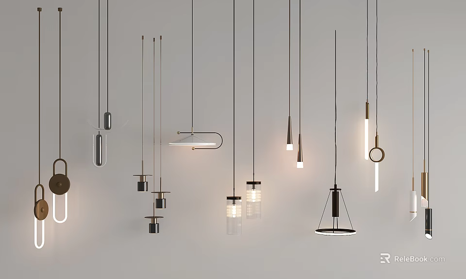 Modern Minimalist Pendant Lights with Various Shapes and Metal Glass Designs 3d model 