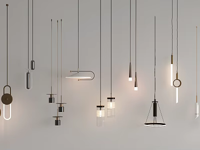 Modern Minimalist Pendant Lights with Various Shapes and Metal Glass Designs 3d model