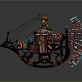 Fantastical Vintage Spacecraft With Colorful Mechanical Parts And Cosmic Design Elements
