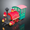 Vintage Toy Train With Red Locomotive Black Chimney Gold Bell Wheels And Green Carriage