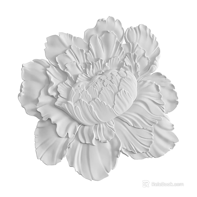 Intricate White Peony Carving With Detailed Petals For Wall Decor 3d model 