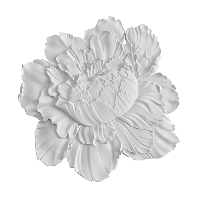 Intricate White Peony Carving With Detailed Petals For Wall Decor 3d model