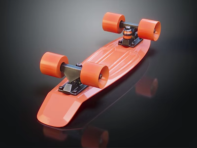 Durable Orange Skateboard Sports Equipment With Smooth Orange Wheels And Black Trucks 3d model