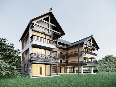 New Chinese Style Single Family Villa Rural Self-built House Rural Private House Villa Rural Self-built House Resort Hotel Mountain Villa Simple Villa 3d model