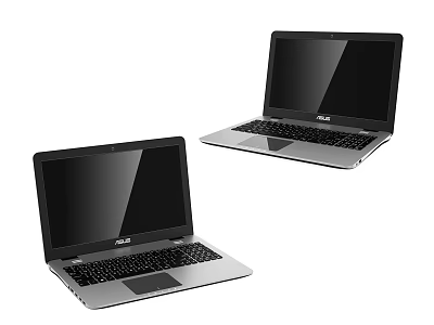 Two Dell Laptops With Sleek Silver Bodies And Black Screens On White Background 3d model